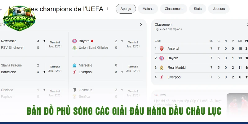 Bản đồ phủ sóng các giải đấu hàng đầu châu lục